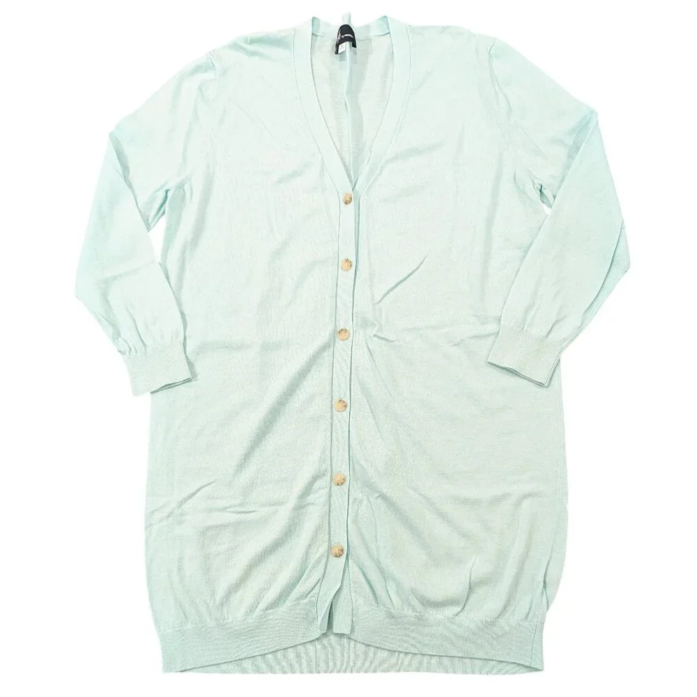 NAADAM Cotton Cashmere Cardigan M Sweater Pale Green Sea Foam Long Line Duster - Picture 2 of 8